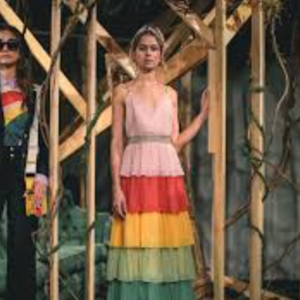 Alice + Olivia 2025 "Luba" Tiered Chiffon Rainbow Gown sz 4 - Picture 12 of 12